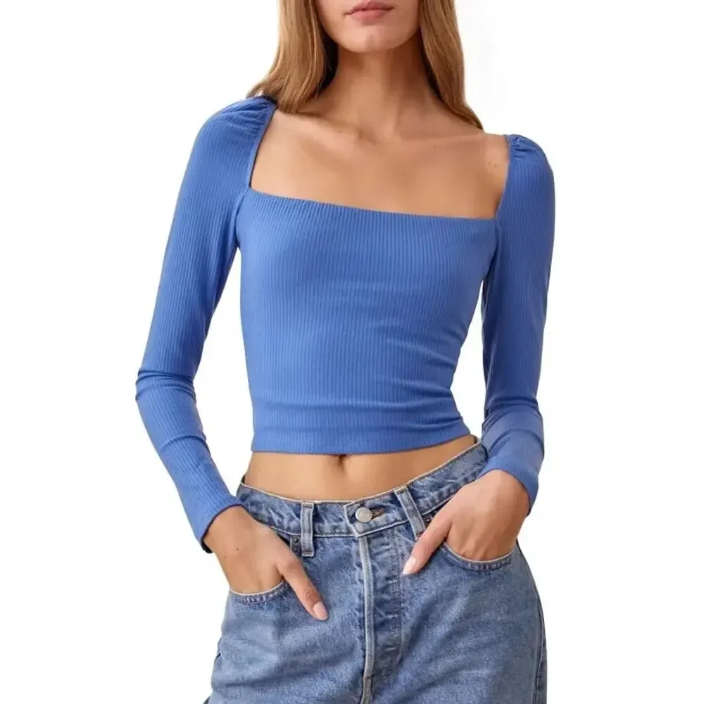 Reformation Chrissy Laced Back Knit Top Dusk Blue XL